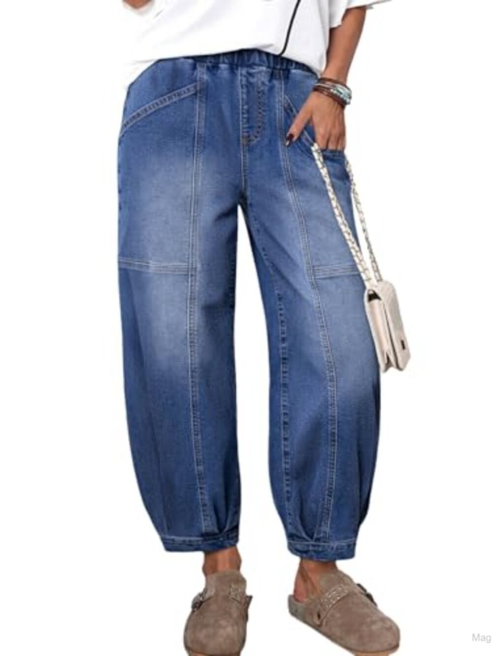 High Waisted Barrel Jeans Wide Leg Stretchable Casual Denim Women's